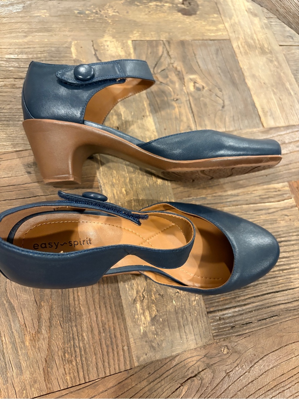 Easy Spirit Clarice Navy Blue Leather Mary Jane Ankle Strap Pumps Heels Size 9